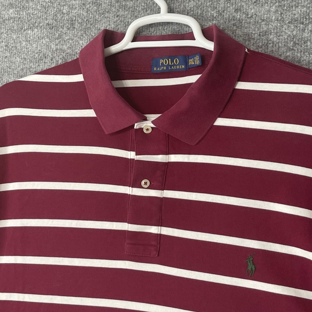 Polo Ralph Lauren Mens 3XLT Burgundy White Striped Short Sleeve Polo Shirt